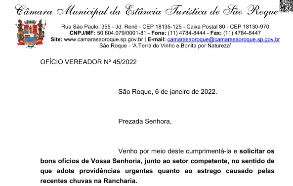 OFÍCIO VEREADOR Nº 45/2022
