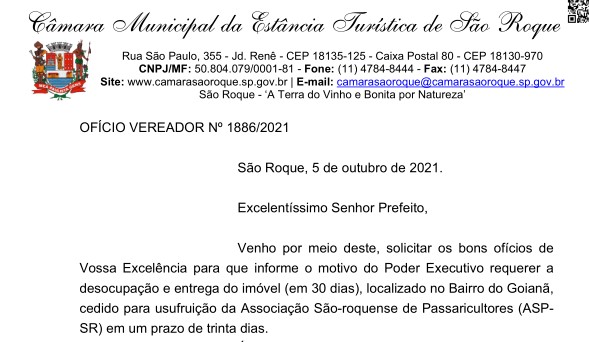 OFÍCIO VEREADOR Nº 1886/2021