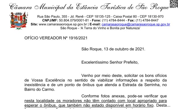 OFÍCIO VEREADOR Nº 1916/2021