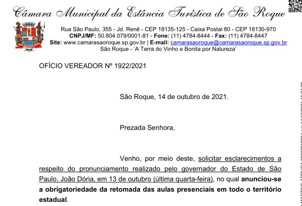 OFÍCIO VEREADOR Nº 1922/2021