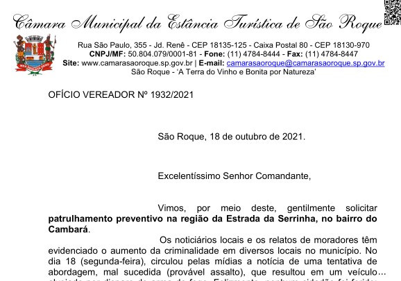 OFÍCIO VEREADOR Nº 1932/2021