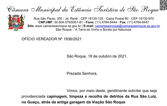 OFÍCIO VEREADOR Nº 1936/2021
