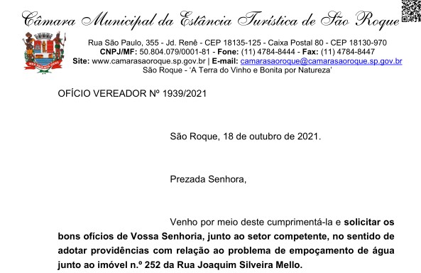 OFÍCIO VEREADOR Nº 1939/2021