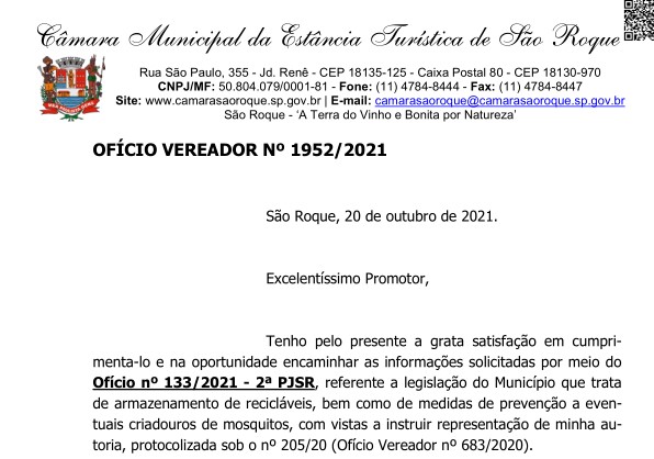 OFÍCIO VEREADOR Nº 1952/2021