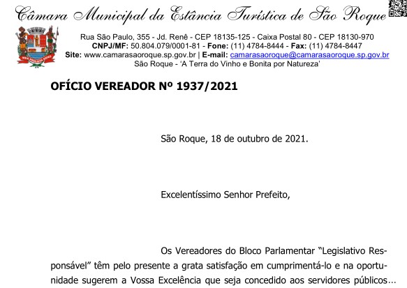 OFÍCIO VEREADOR Nº 1937/2021