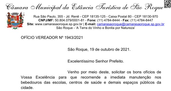 OFÍCIO VEREADOR Nº 1943/2021