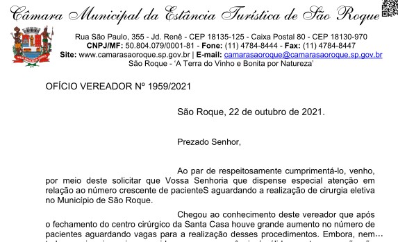 OFÍCIO VEREADOR Nº 1959/2021
