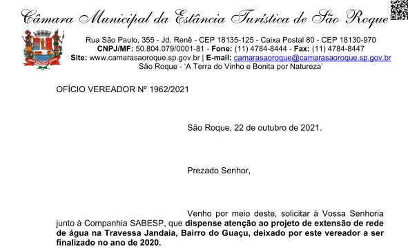 OFÍCIO VEREADOR Nº 1962/2021