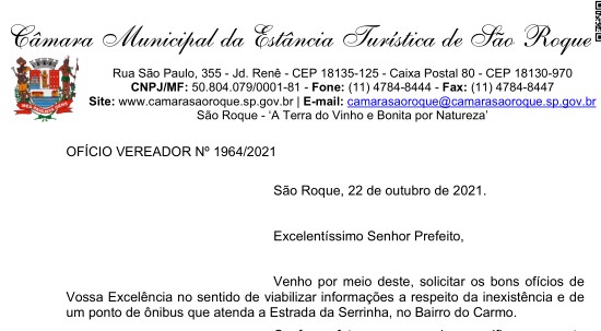 OFÍCIO VEREADOR Nº 1964/2021