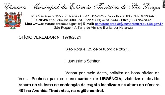 OFÍCIO VEREADOR Nº 1978/2021