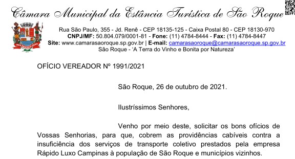 OFÍCIO VEREADOR Nº 1991/2021