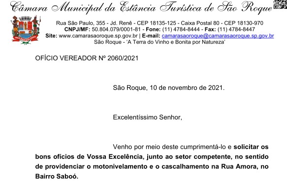 OFÍCIO VEREADOR Nº 2060/2021