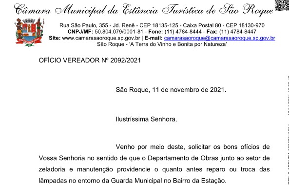 OFÍCIO VEREADOR Nº 2092/2021