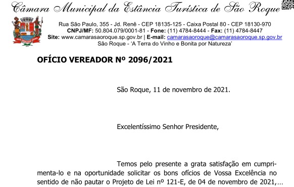 OFÍCIO VEREADOR Nº 2096/2021