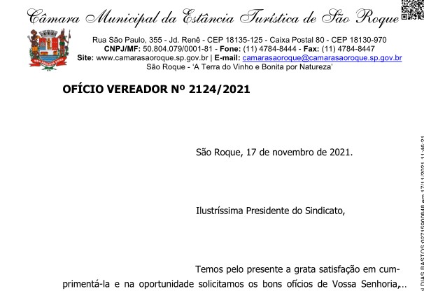 OFÍCIO VEREADOR Nº 2124/2021