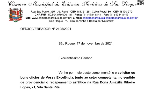 OFÍCIO VEREADOR Nº 2125/2021