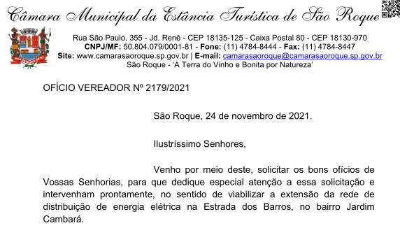 OFÍCIO VEREADOR Nº 2179/2021
