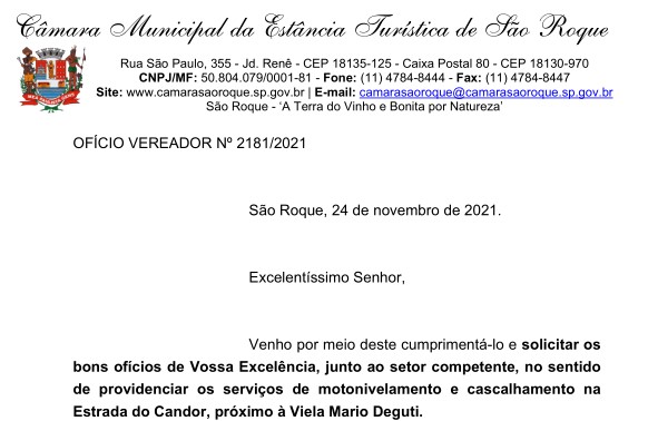 OFÍCIO VEREADOR Nº 2181/2021