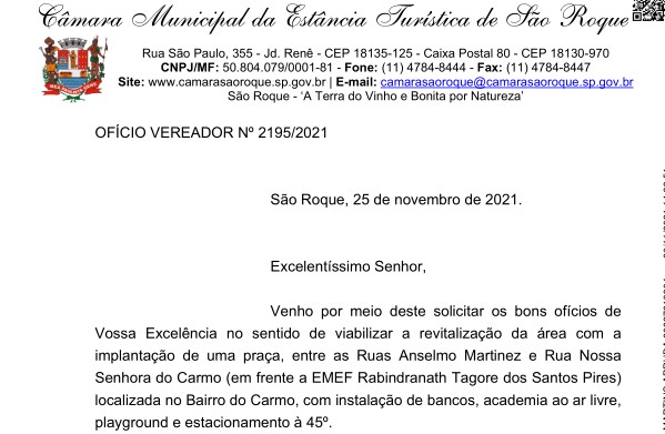 OFÍCIO VEREADOR Nº 2195/2021