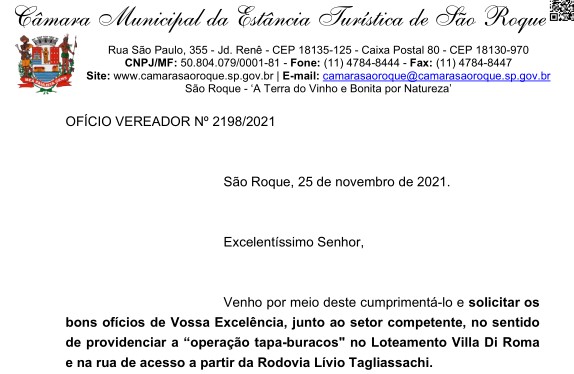 OFÍCIO VEREADOR Nº 2198/2021