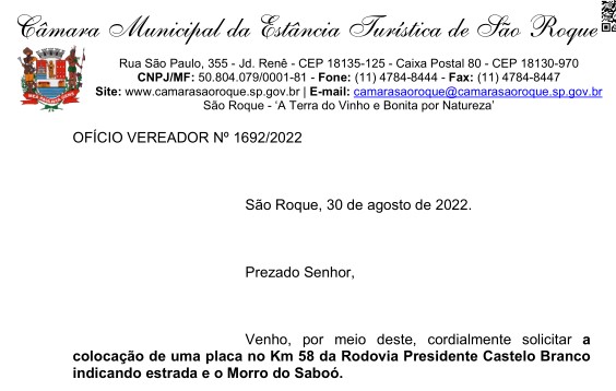 OFÍCIO VEREADOR Nº 1692/2022