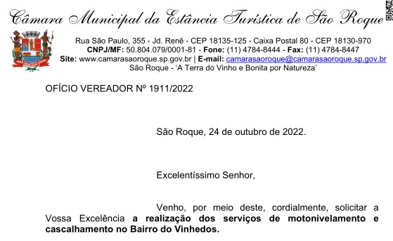 OFÍCIO VEREADOR Nº 1911/2022