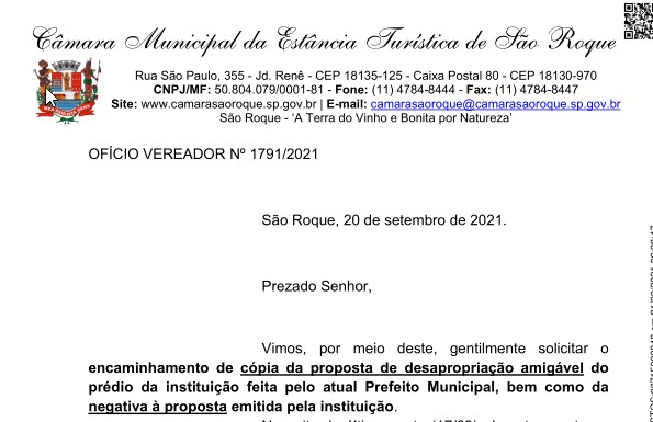 OFÍCIO VEREADOR Nº 1791/2021